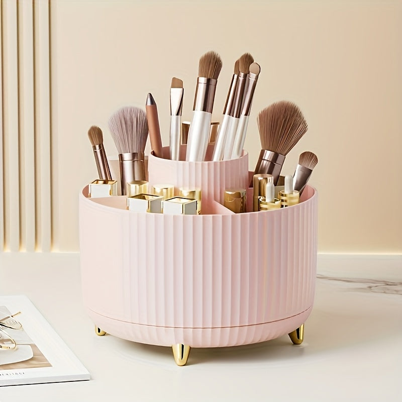 Rotating Makeup Brush Holder with 5 Compartments Plastic Organizer for Lipsticks and Pens