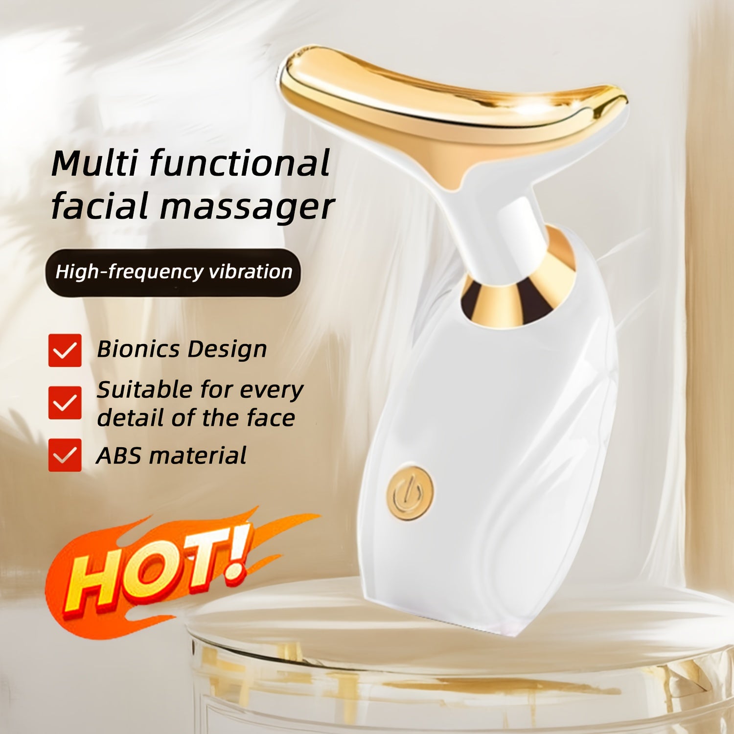 Portativ yuz va bo'yin massajeri, yuqori chastotali tebranish, ergonomik dizayn, oq va oltin rangda - 14-fevral, Onalar kuni, Otalar kuni, to'ylar va dam olish uchun ideal sovg'a. Yengil