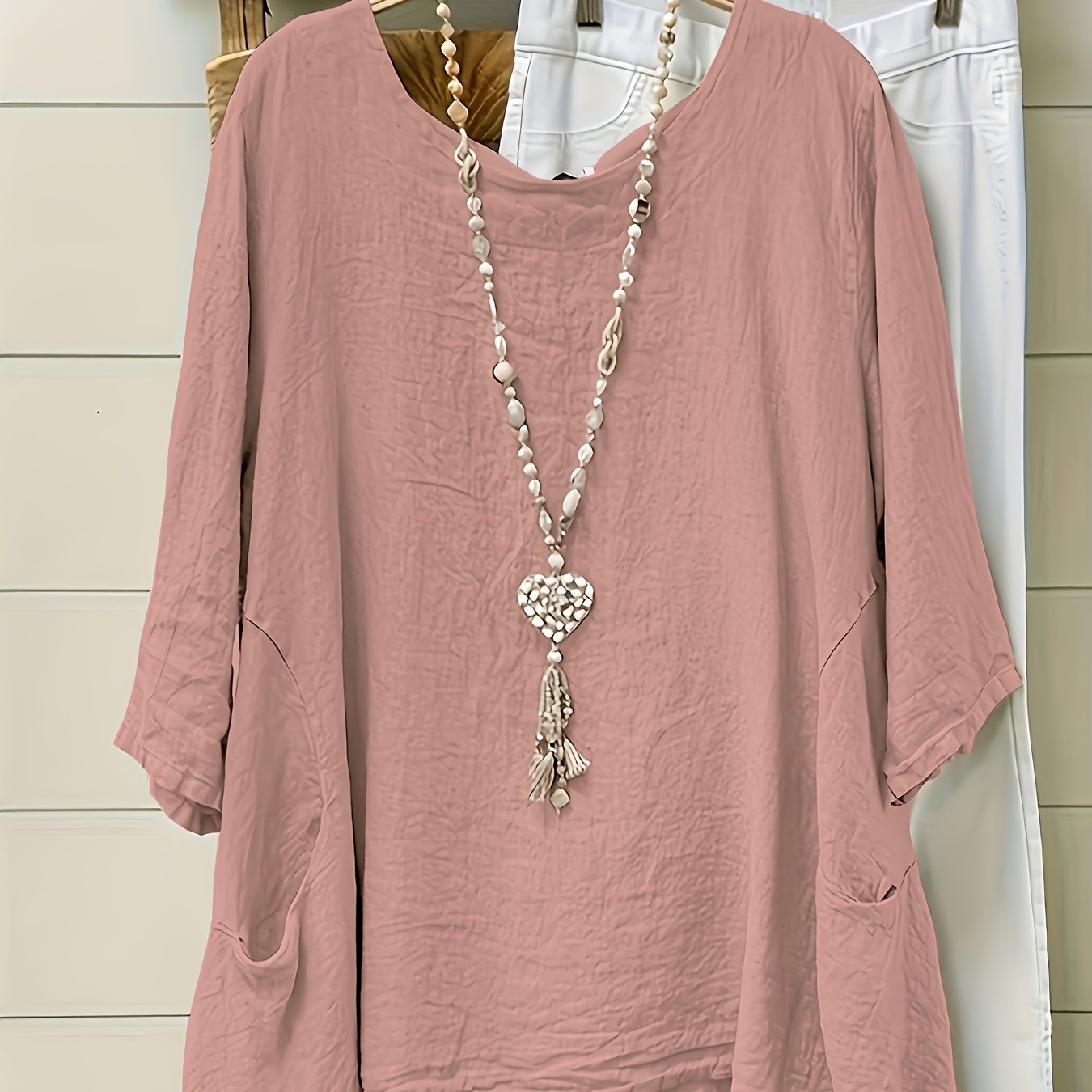 Plus Size Cotton Loose Fit Round Neck Pullover for Women