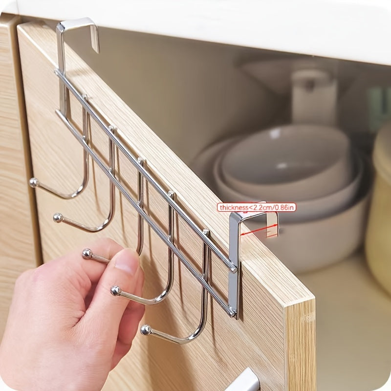 Stainless Steel Kitchen Bathroom Organizer with 5 Hooks for Towels and Utensils