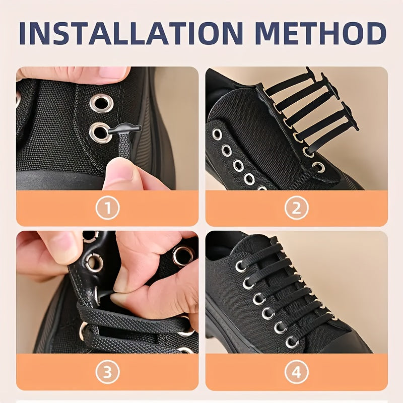 Unisex Silicone No-Tie Shoelaces Set Elastic Quick-Lace for Sneakers