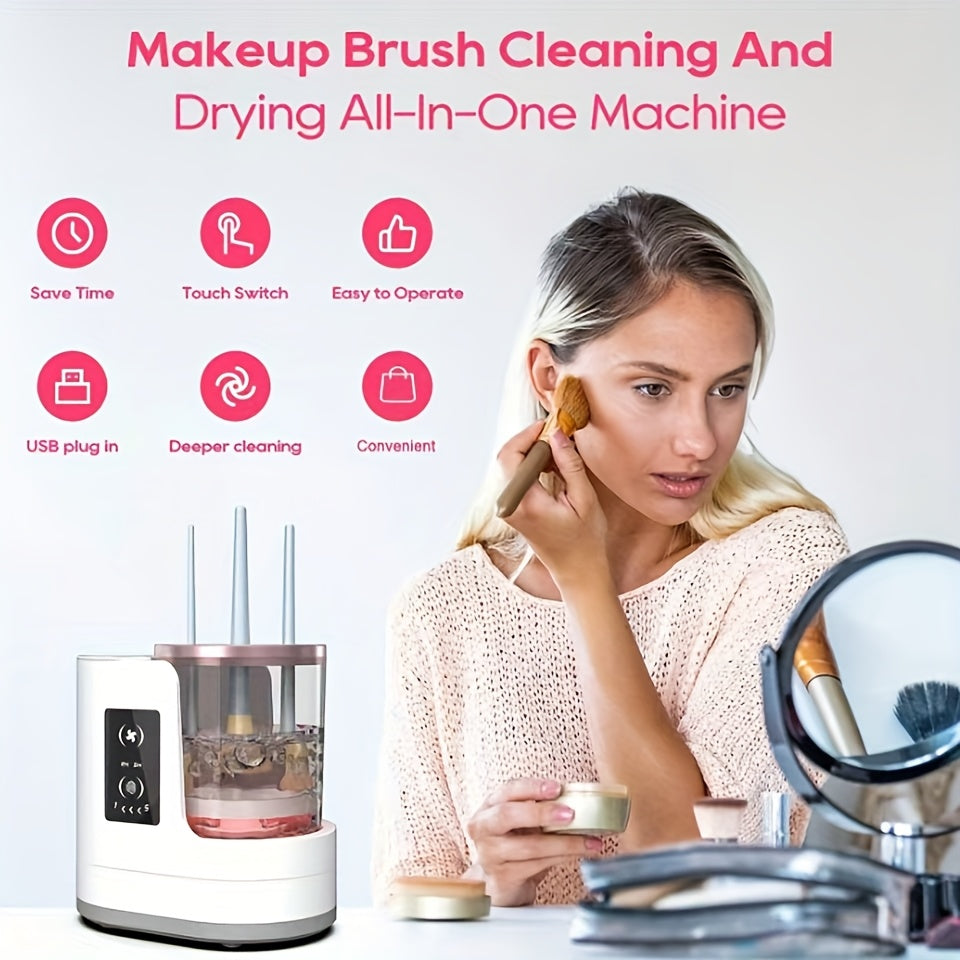 Electric Makeup Brush Cleaner with Quick Drying Timer USB Rechargeable Wet and Dry Separation