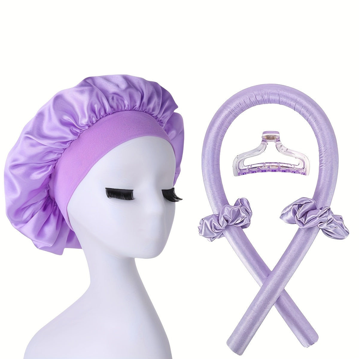 Juego de accesorios para el cabello de mujer, rizador sin calor, gorro de satén para dormir, bandas para el cabello, pinzas de garra, anillos