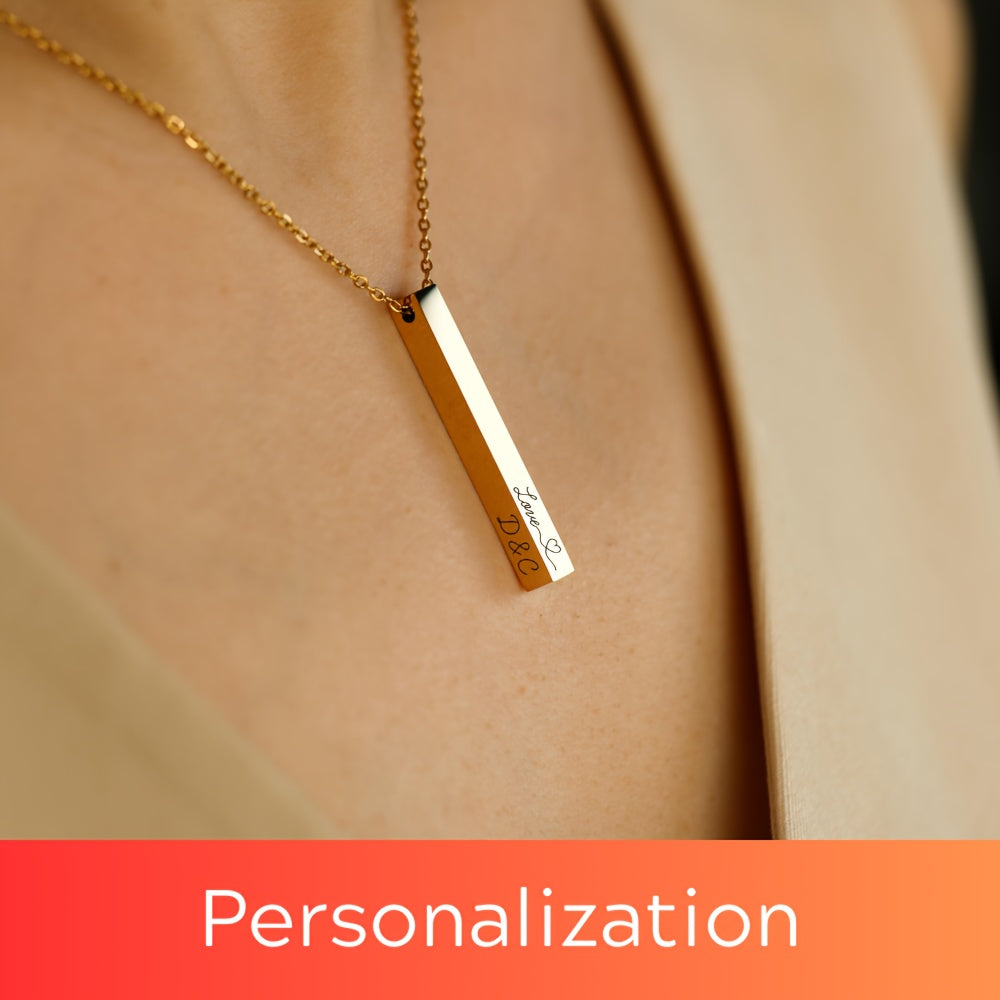 Women's Vertical Bar Necklace Personalized Engraved Gold Silver Rose Gold Jewelry