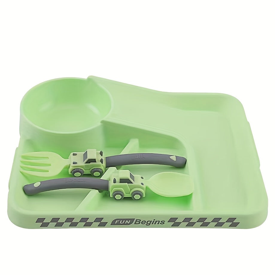 Set de regalo de Pascua para niños con vajilla de dibujos animados de carreras, con plato, cuenco, tenedor y cuchara