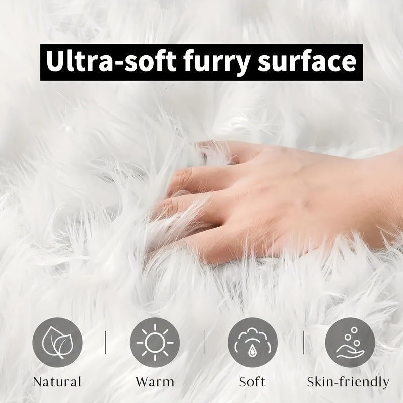 White Plush Faux Fur Rug Soft Washable Fuzzy Shag Area Rug for Living Room Bedroom Nursery