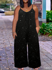 Mono de una pieza de mujer de talla grande con lentejuelas y pantalón ancho casual sin mangas