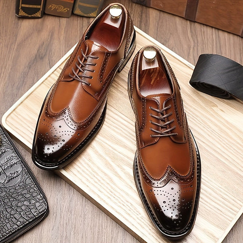 Men's Leather Wingtip Brogue Oxford Shoes Non-Slip Sole Casual Formal