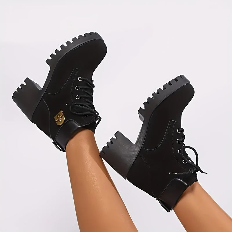 Women's Pink PU Synthetic Chunky Platform Ankle Boots for All Seasons