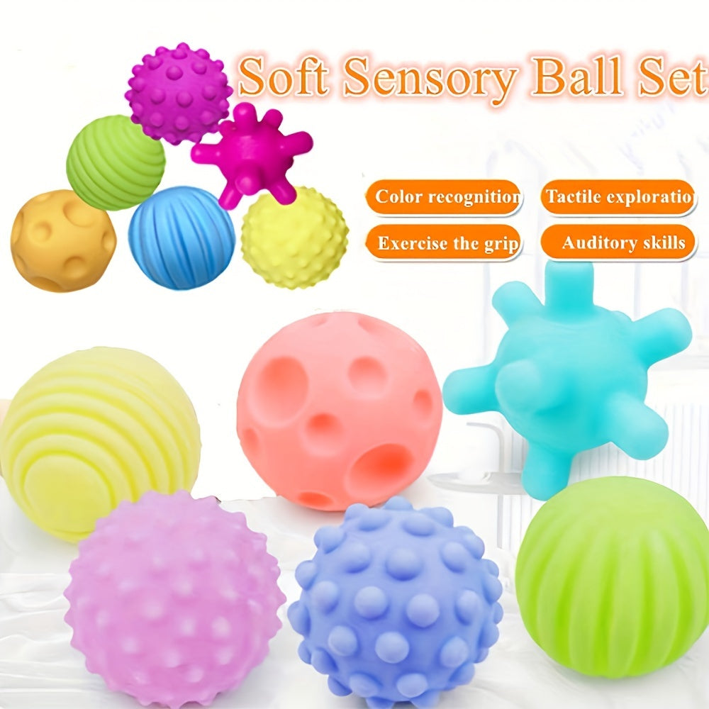 6-Piece Silicone Sensory Ball Set for Infants 0-3 Years Tactile and Color Recognition