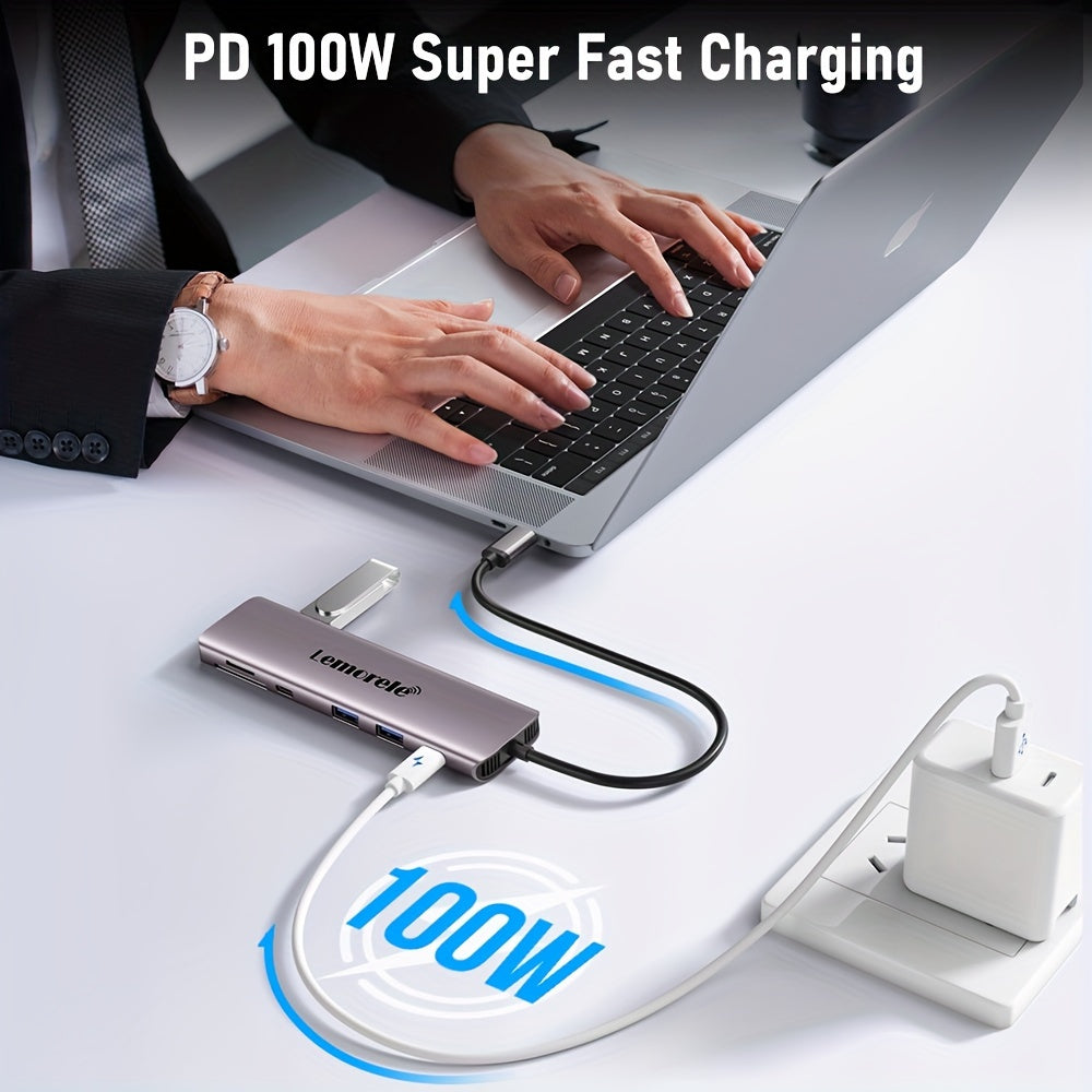 10-in-1 USB-C Hub with 4K HDMI 100W Power Delivery Dual USB 3.0 SD TF Card Reader for Laptops