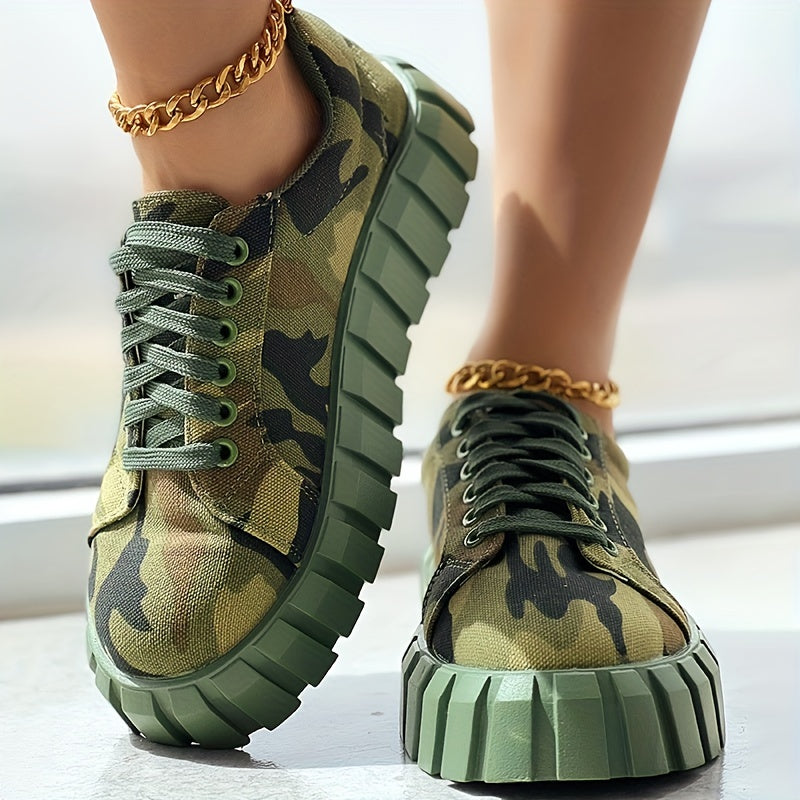 Plus-Size Camouflage Women's Sneakers Casual Thick Sole Lace-Up All Seasons