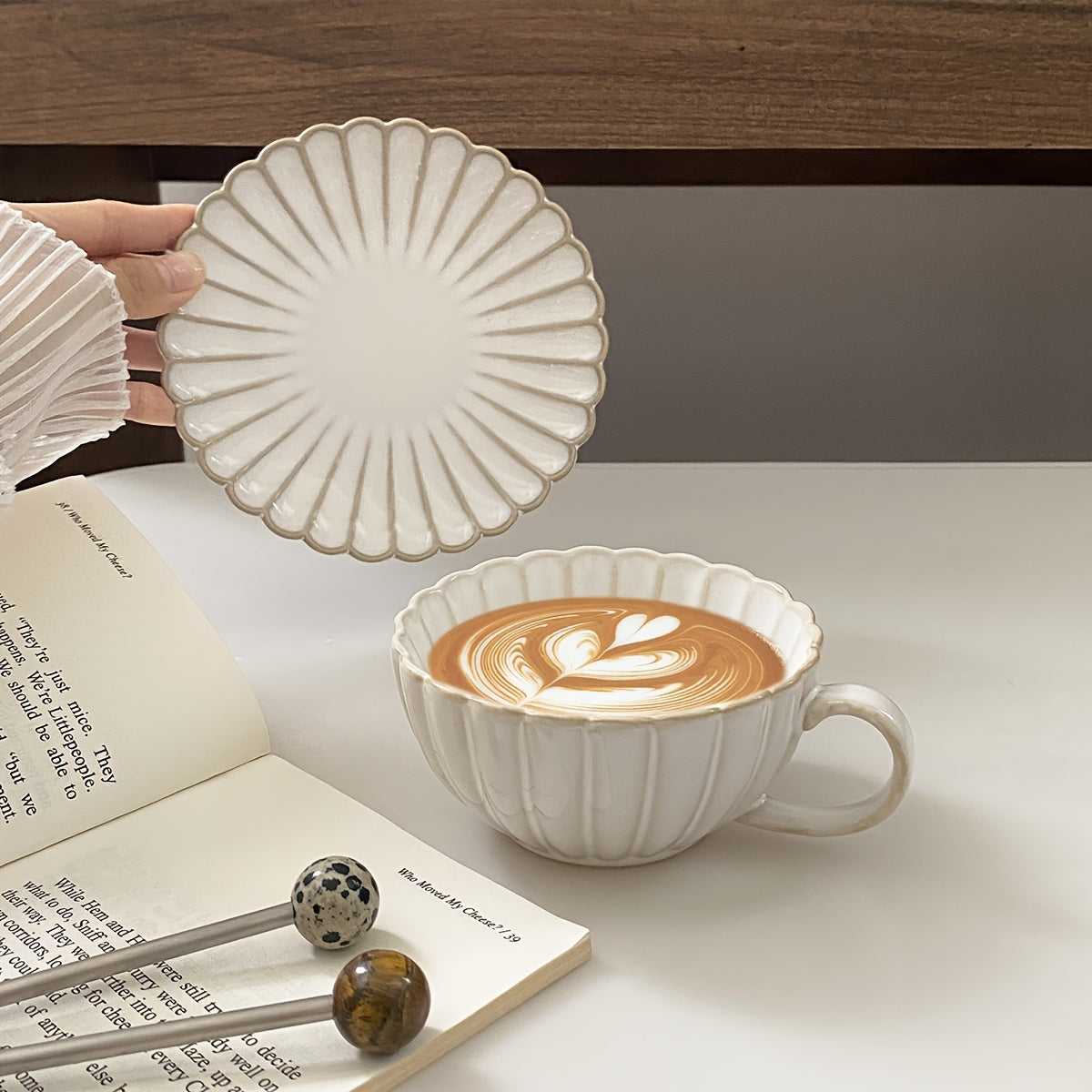 Japanese-Style Ceramic Coffee Mug with Saucer Set Reusable Hand Wash Only