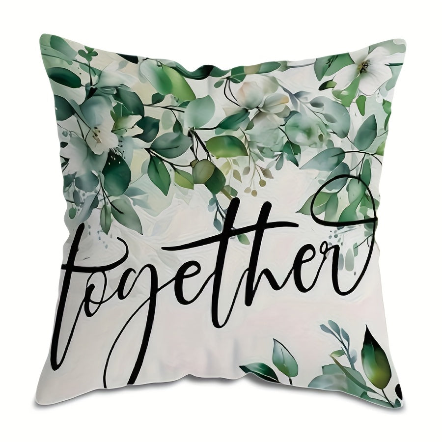 Polyester Throw Pillow Cover with Green and White Leaf Design 45cm x 45cm Machine Washable