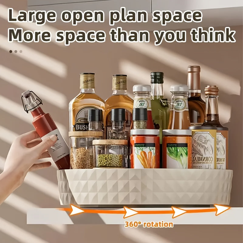 Spinning Spice Rack Organizer with 360° Rotation, Kitchen Storage, Plastic Tray