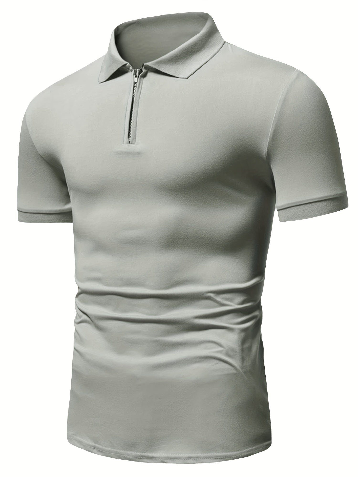 Men's Solid Color Zipper Lapel Golf Shirt for Casual Summer Streetwear