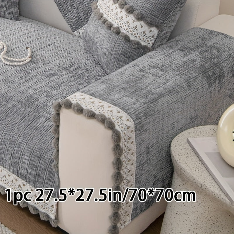 Зеленый чехол для дивана из шенилла с помпонами - водонепроницаемый и дружелюбный к домашним животным, подходит для всех размеров диванов (на 1-4 человека) - легкий в уходе, можно стирать в машине, с кисточками, идеален для любого декора комнаты