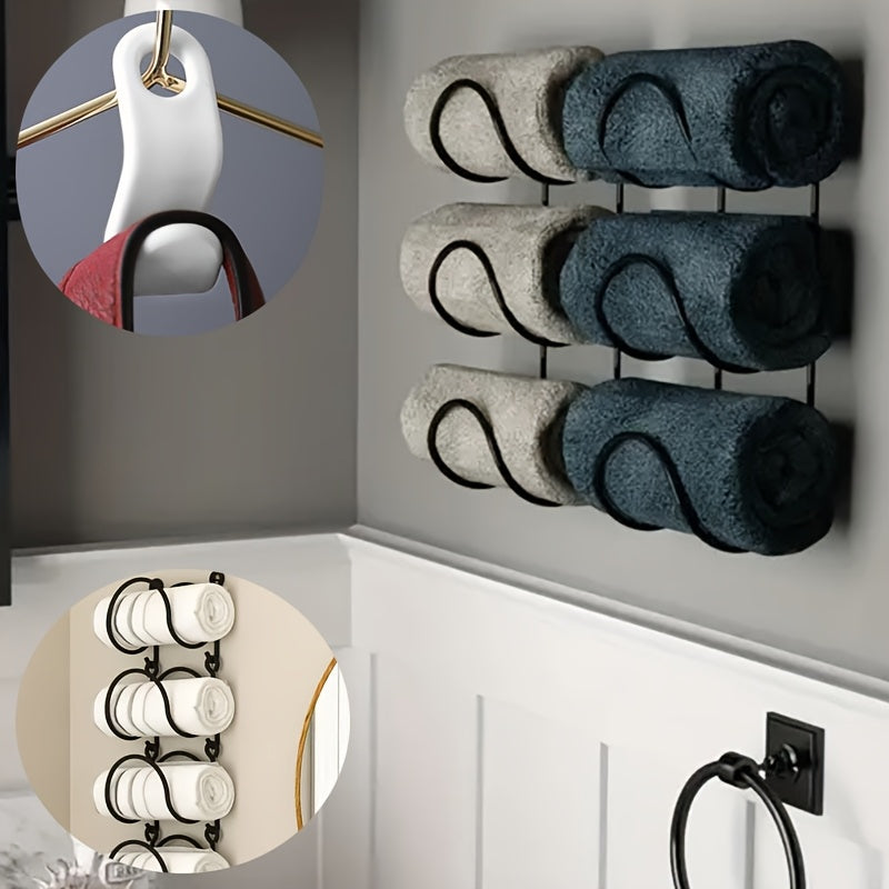 4-Piece Wall-Mounted Storage Rack Set with Hooks Towel Wine Clothes Organizer