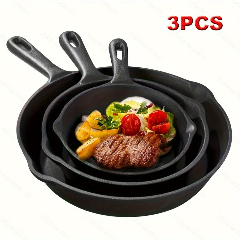 Cast Iron Skillet Set Non-Stick Oven Safe Durable for Home Cooking