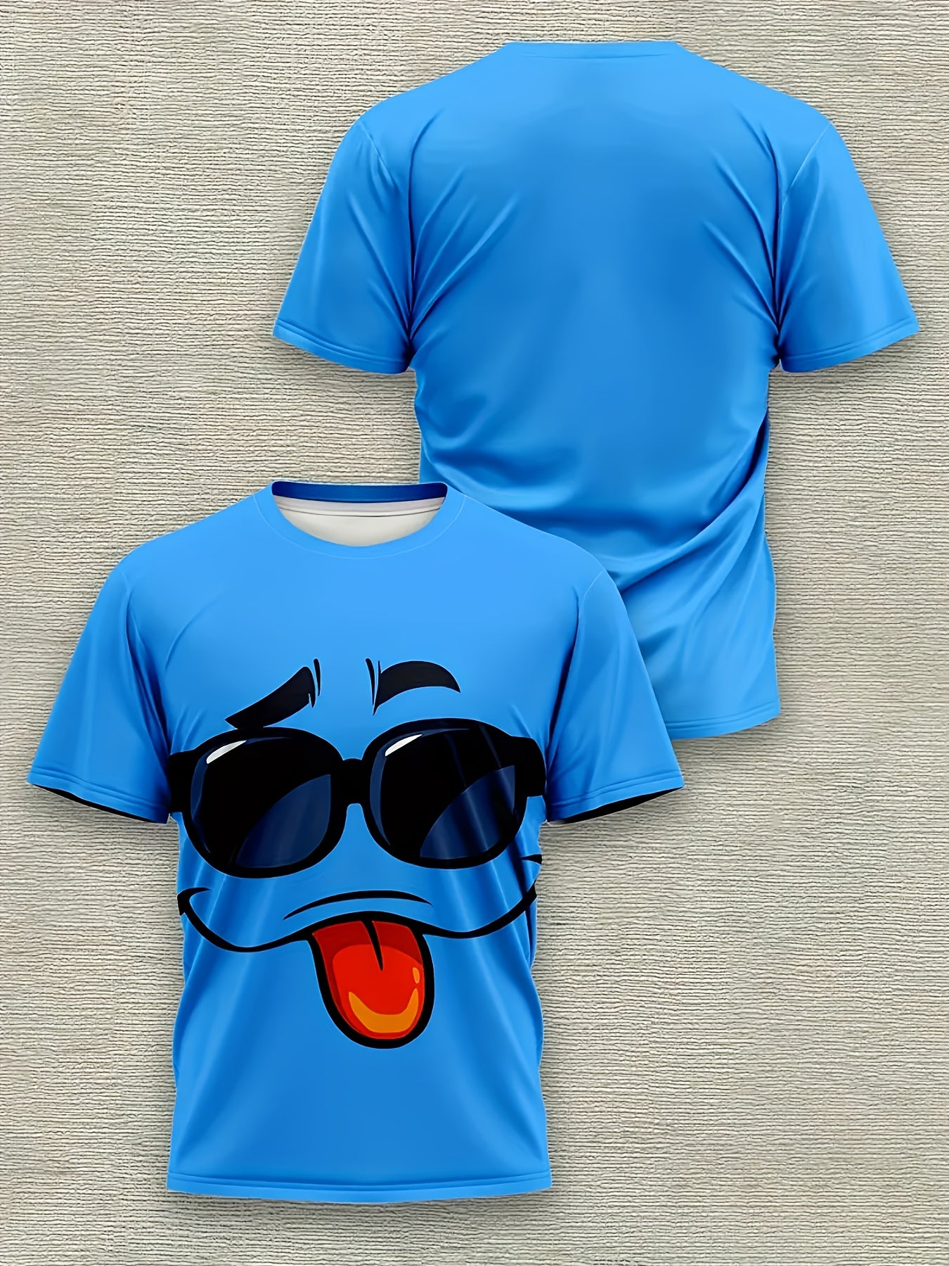 Мужская футболка большого размера для повседневной носки с круглым вырезом, короткими рукавами, с принтом забавного лица, из полиэстера и смеси тканей