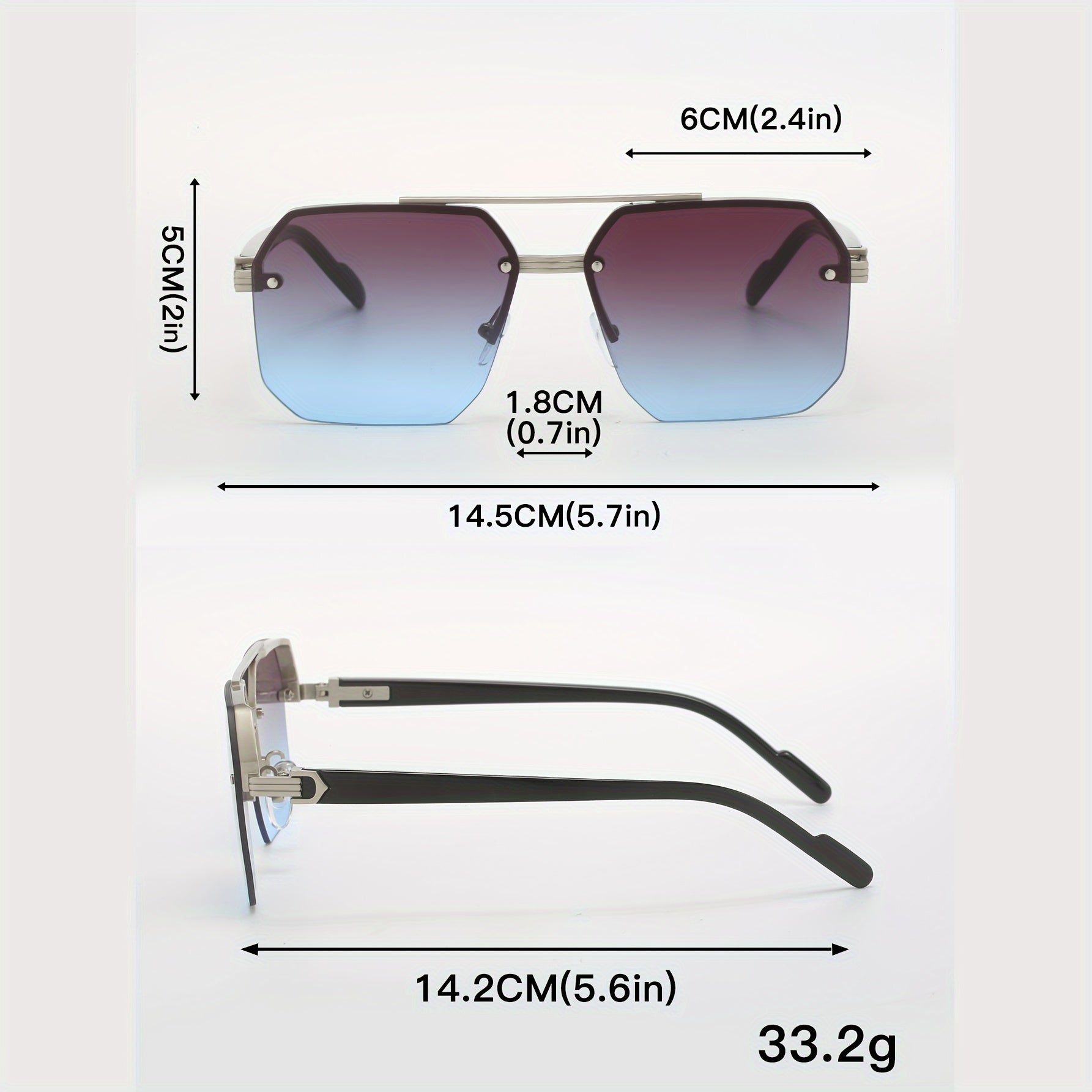 Erkaklar uchun katta moda ko‘zoynaklari, kumush kulrang, ko‘k, anti-yorug‘lik, mis qotishmasi, kundalik, yarim ramka