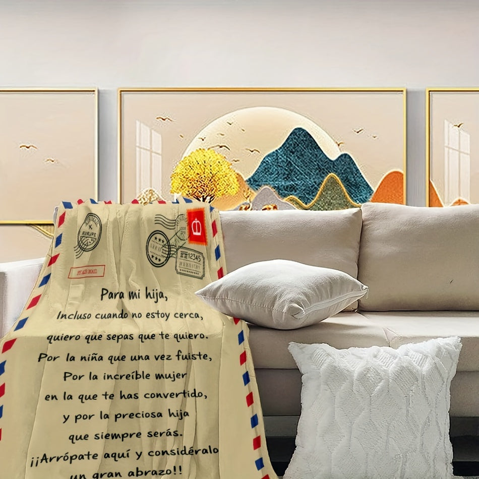 Contemporary Flannel Blanket with Spanish Lettering Digital Print All Seasons Cozy Knit Throw for Sofa Bed Travel