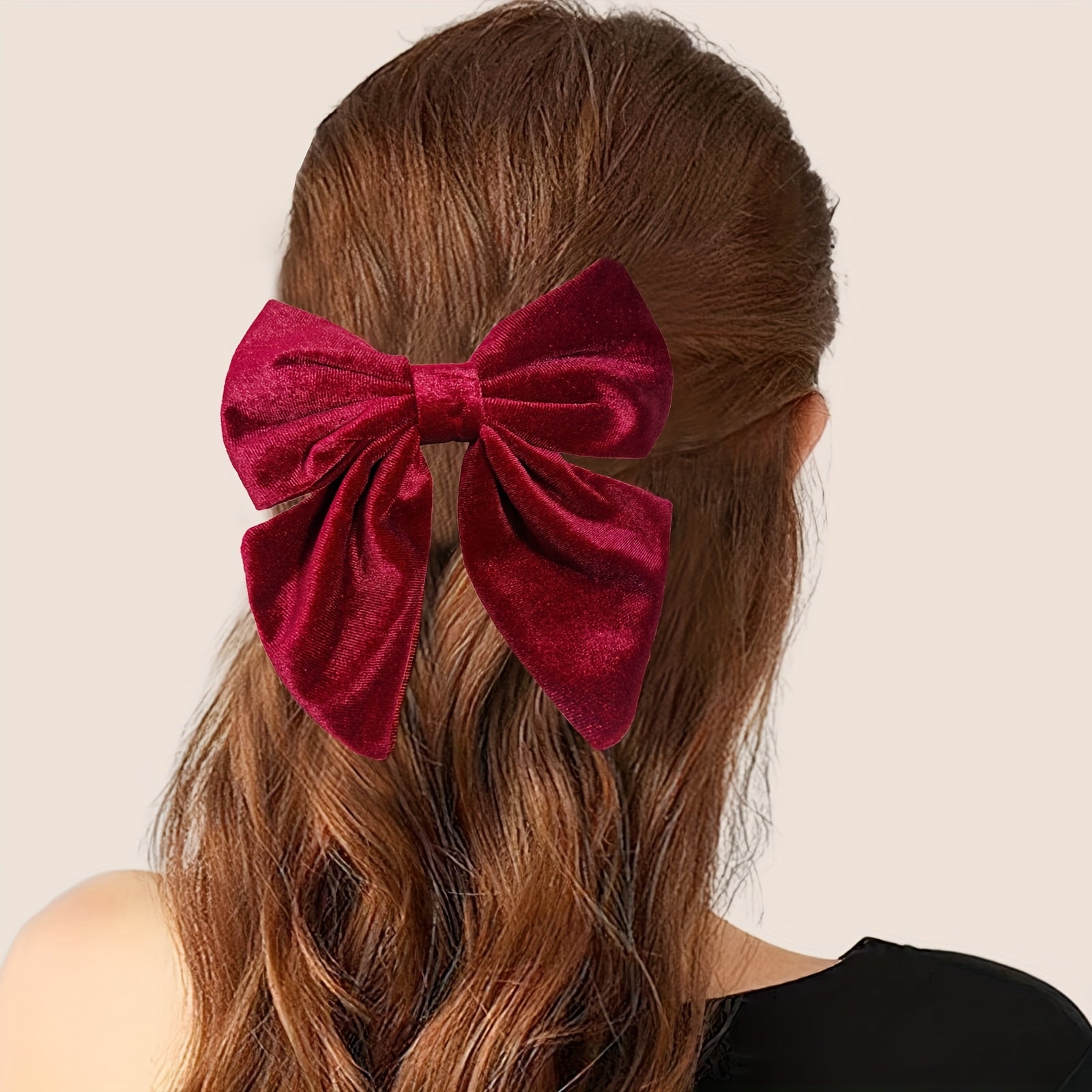 Set of 2 Red Velvet Long Gloves and Hair Bow Clips for Women Wedding Bridal Fancy Dress