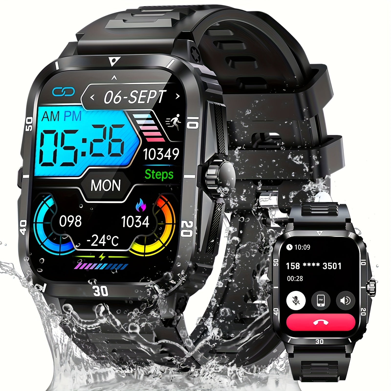 Smart Watch 1.96-Inch Wireless 5.3 Voice Assistant Exercise Recording Multi-Sports Water Resistant