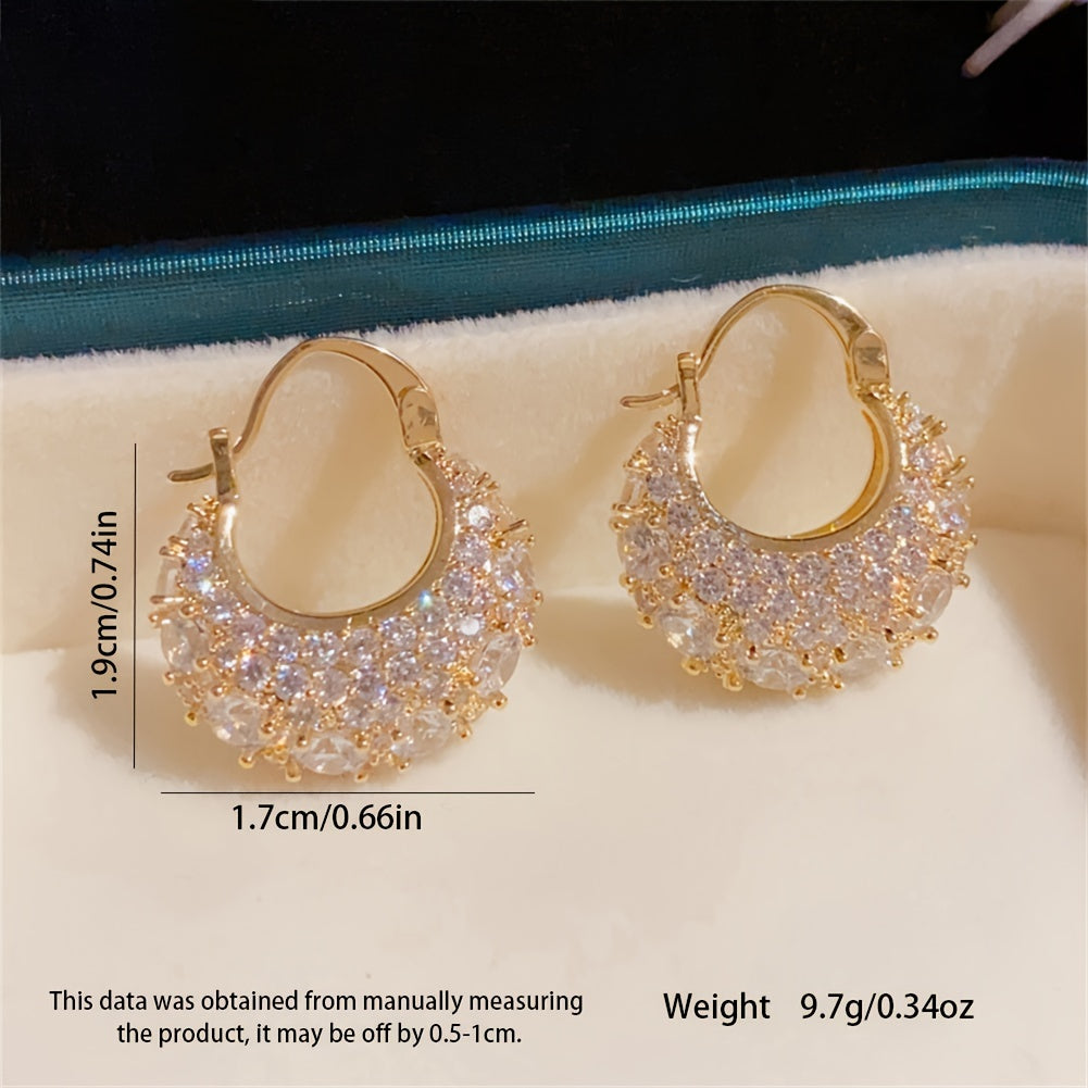 14K Gold Plated Copper Hoop Earrings with Zirconia for Women