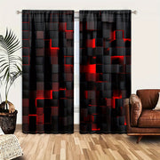 Set of 2 Abstract Red and Black Gradient Geometric Curtains Semi-Transparent Drapes for Living Room Bedroom Privacy