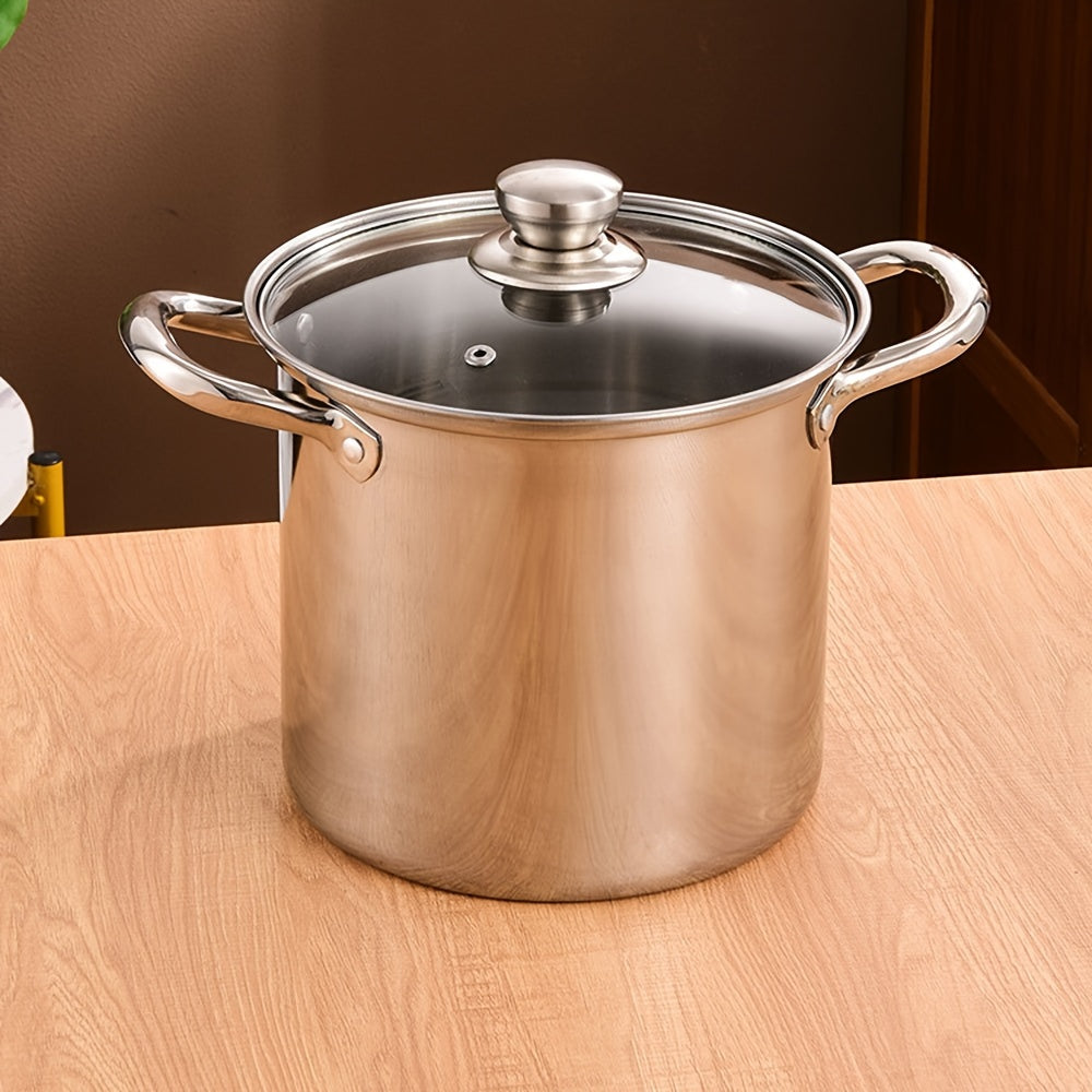 Set of High Soup Pots with Straight Bodies, Durable Stainless Steel, 3 Sizes