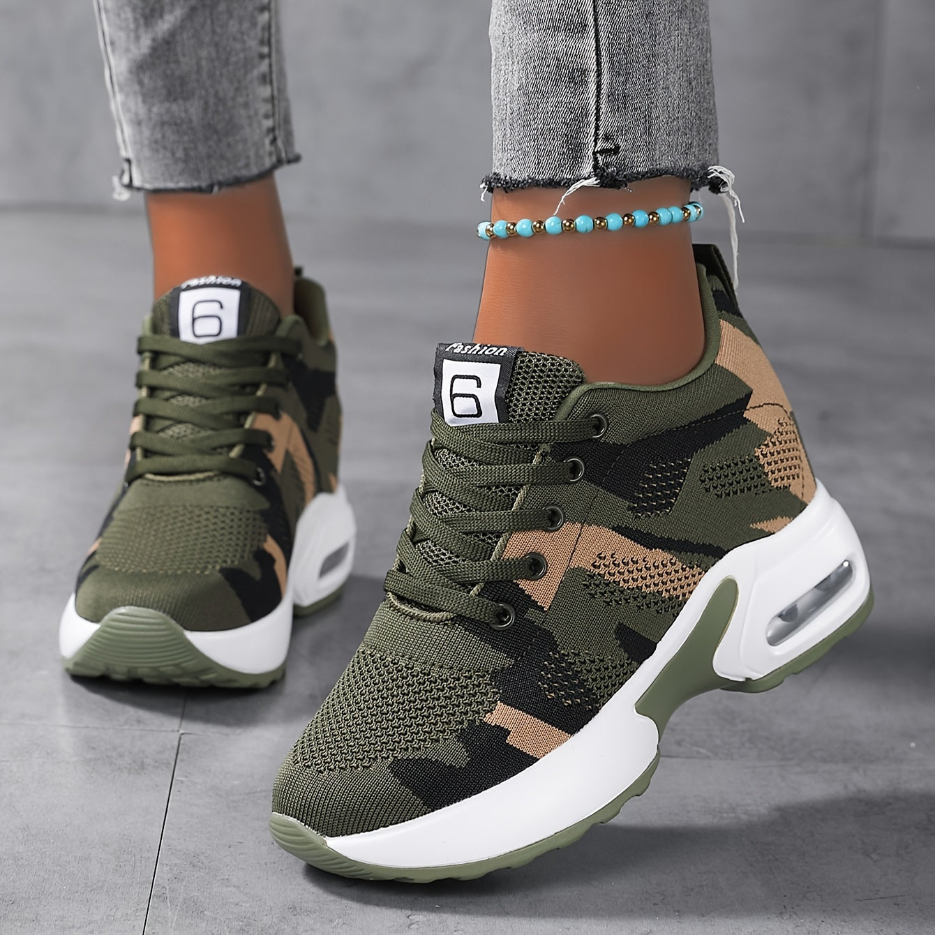 Women's Camouflage Breathable Sneakers with Air Cushion Platform Athletic Shoes
