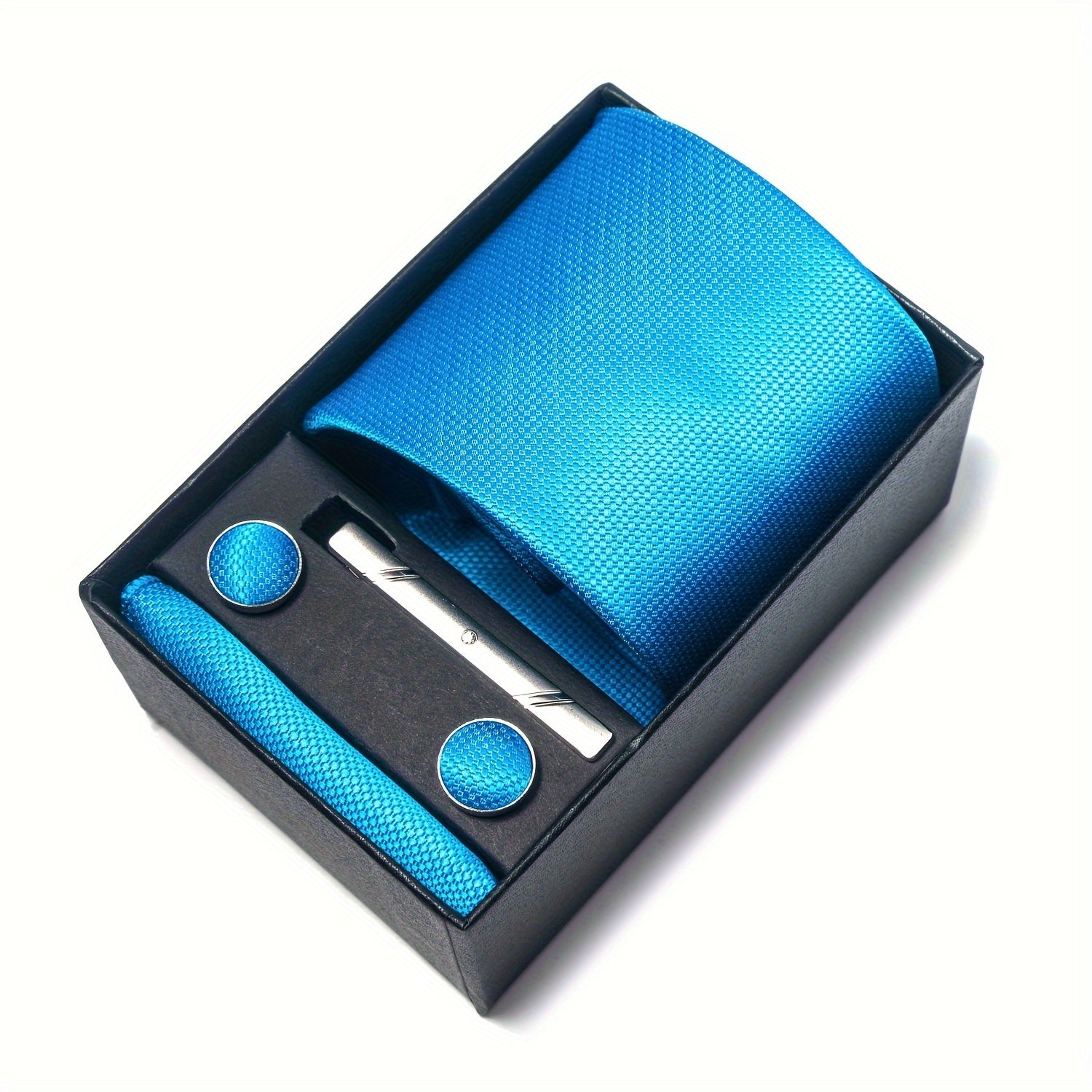 Men's Accessories Set Tie Pocket Square Cufflinks Necktie Gift Box for Celebration