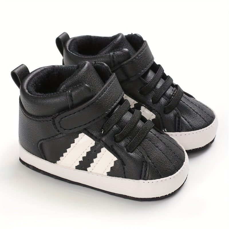 Newborn Toddler Boy's Striped PU Canvas Casual Shoes for First Steps and Crawling