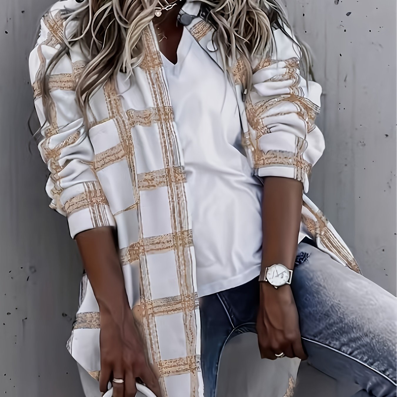 Women's Plaid Casual Button Long Sleeve Shirt Spring Summer Washable