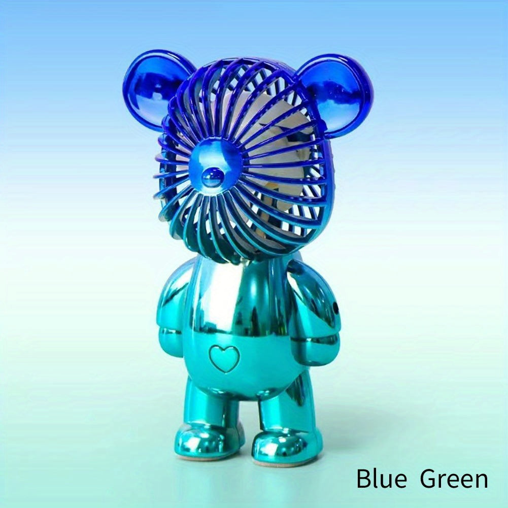 Electroplated Bear Handheld Fan 5.51 Inch Portable Personal Cooling Fan