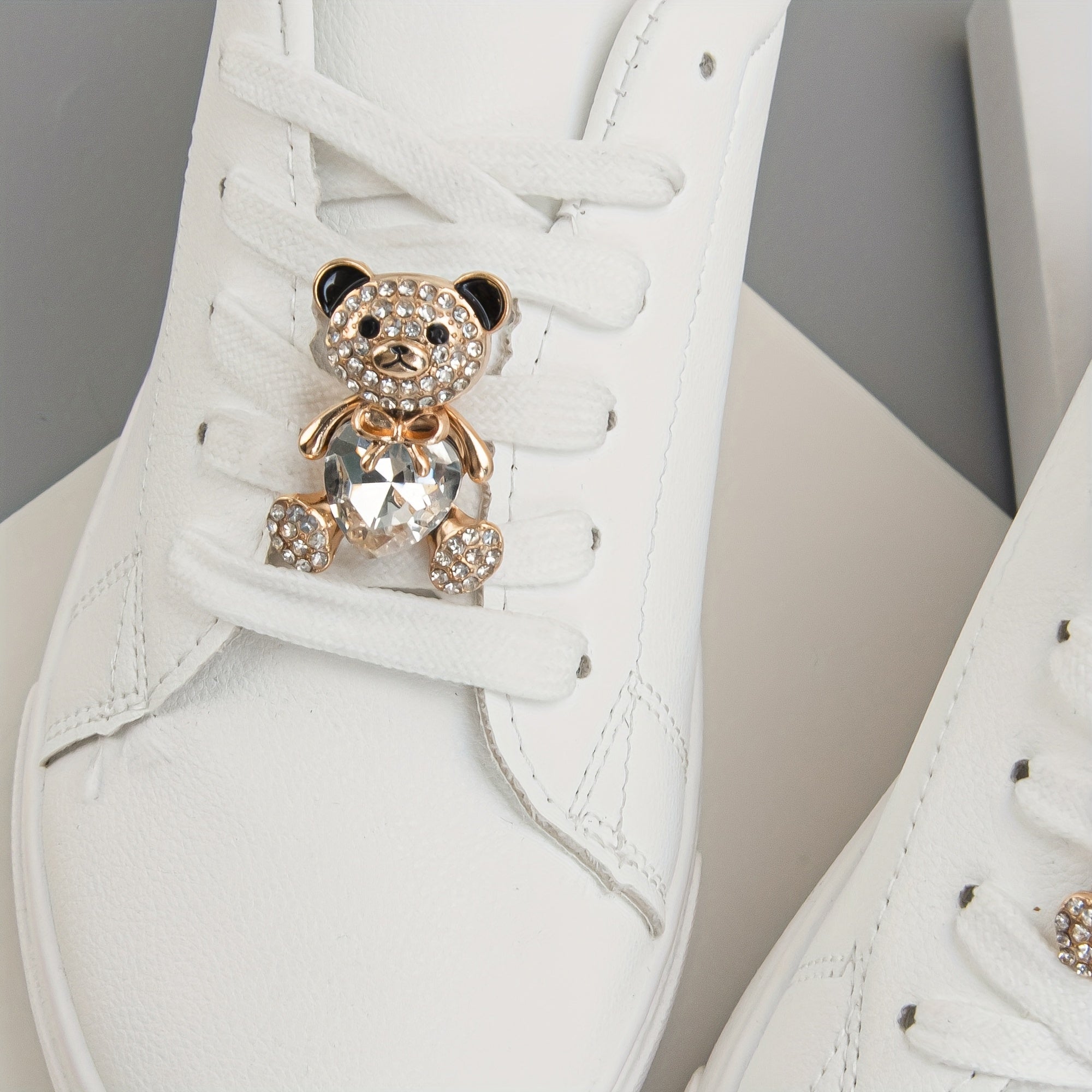 Cute Teddy Bear and Heart Shoe Charms Zinc Alloy Crystal Accents for Sneakers