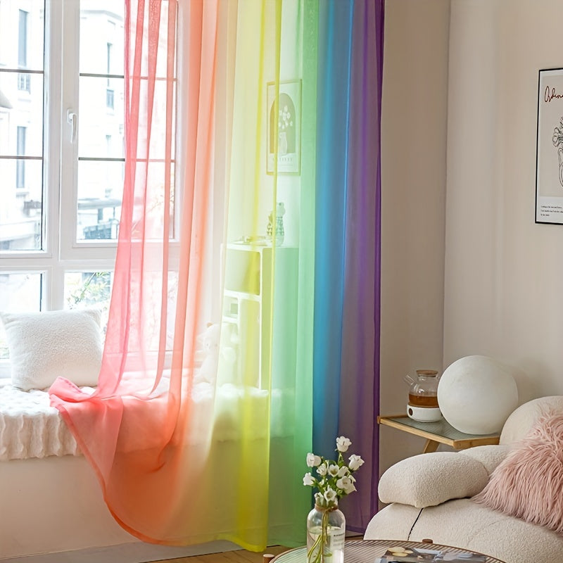 Cortinas transparentes con degradado arcoíris para habitación de niñas 2 paneles 132x160 cm