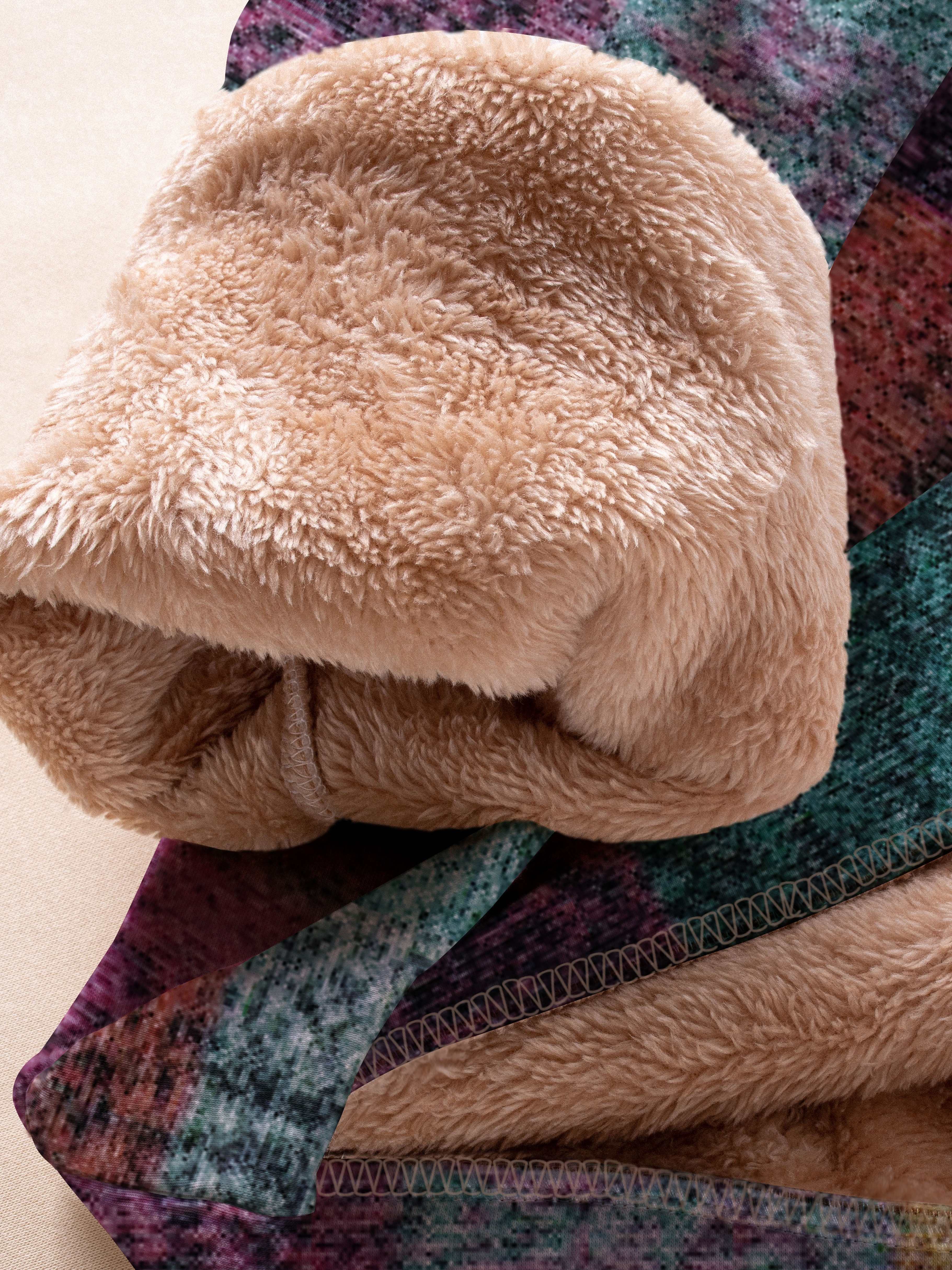 Plus Size Women Fleece-Lined Geometric Color Block Hoodie Long Sleeve Winter