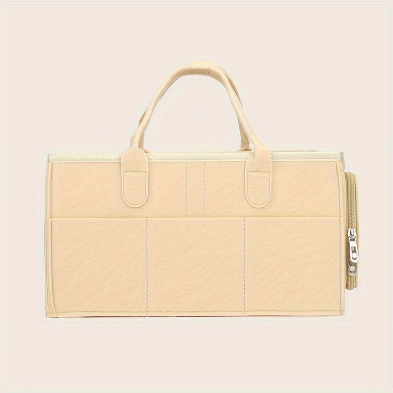 Large Capacity Khaki Diaper Organizer Bag with Zipper for Baby Storage