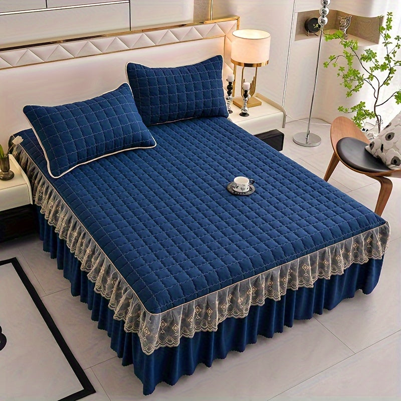 Luxury Bedding Set with Quilted Edge Bed Skirt Pillowcases Mattress Protector and Duvet Cover