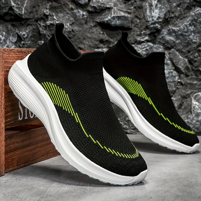 Men's Slip-On Knit Sneakers with Breathable Fabric and Non-Slip Soft Soles