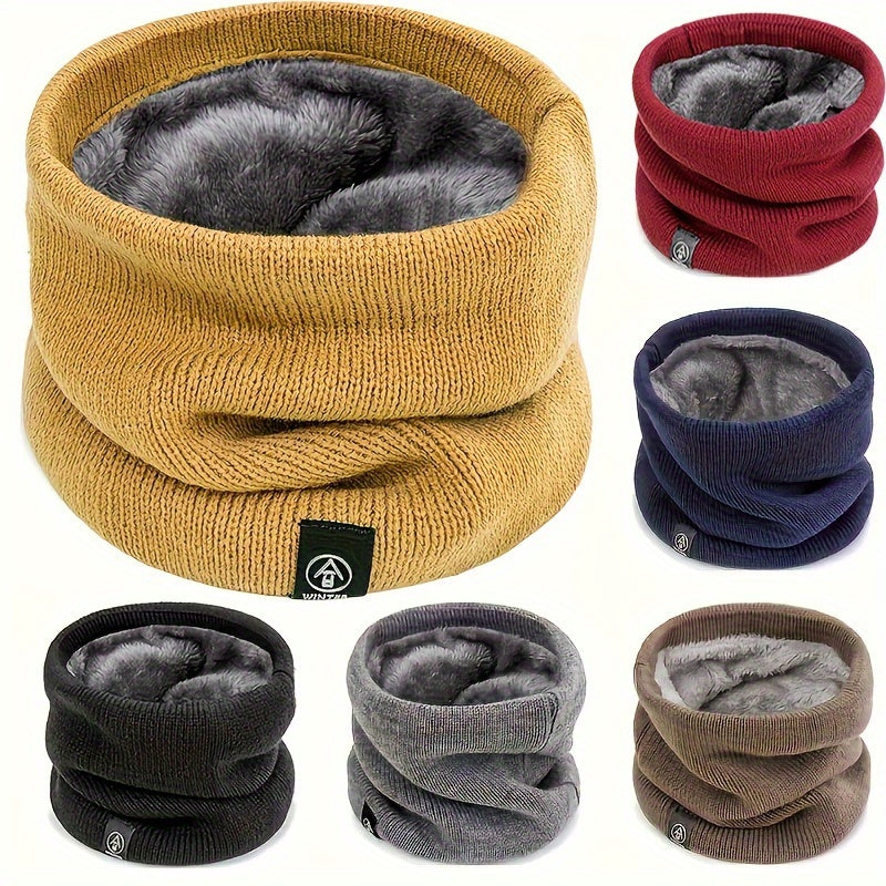 Winter Scarf Unisex Plush Knit Neck Warmer Solid Color Cotton Blend Outdoor Accessory