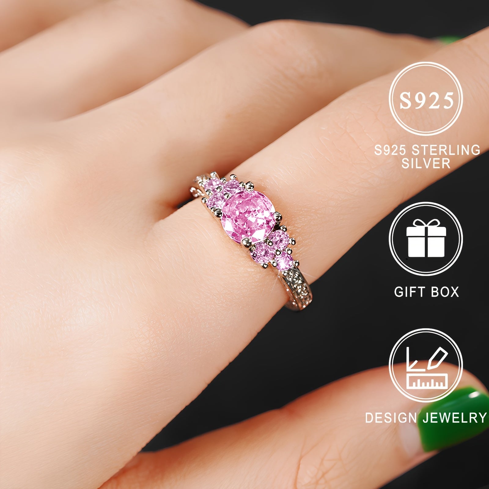 Sterling Silver Promise Ring with Pink Cubic Zirconia for Engagement or Wedding