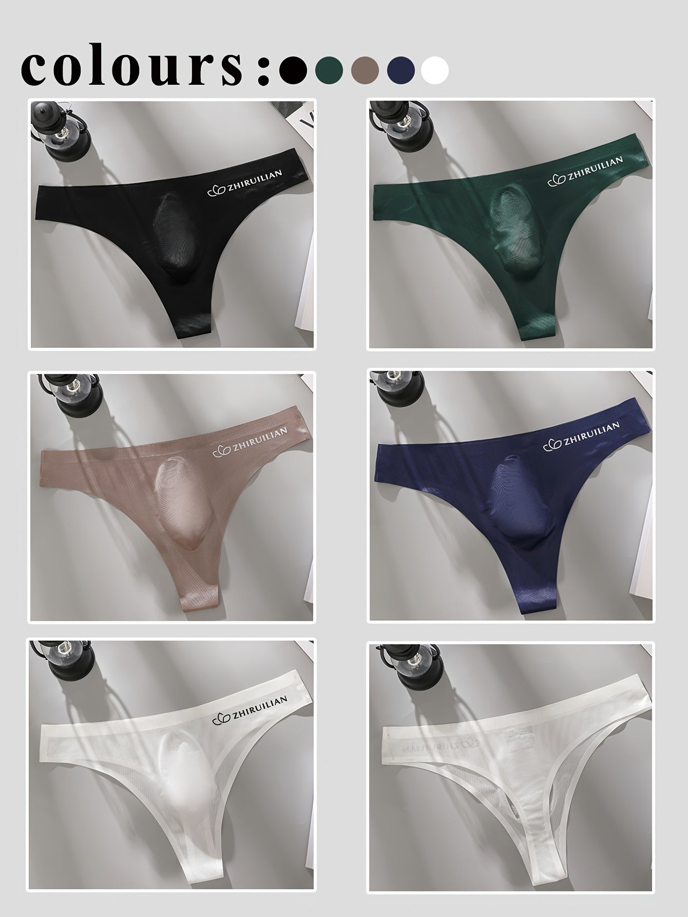 Men's 5-Pack Breathable Nylon Spandex Thong Underwear Medium Stretch Alphabet Pattern