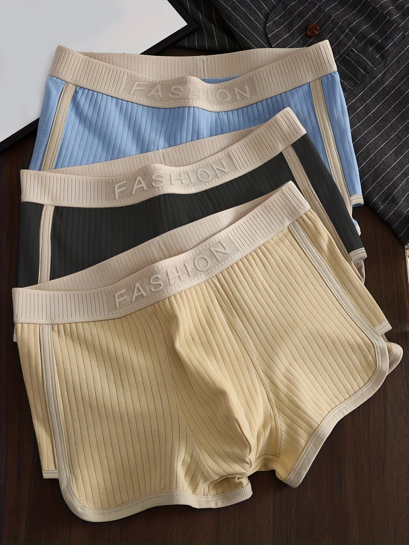 Men's Ribbed Boxer Briefs Set 3 Pack Polyester Stretch Casual Sports Underwear