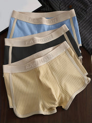 Men's Ribbed Boxer Briefs Set 3 Pack Polyester Stretch Casual Sports Underwear