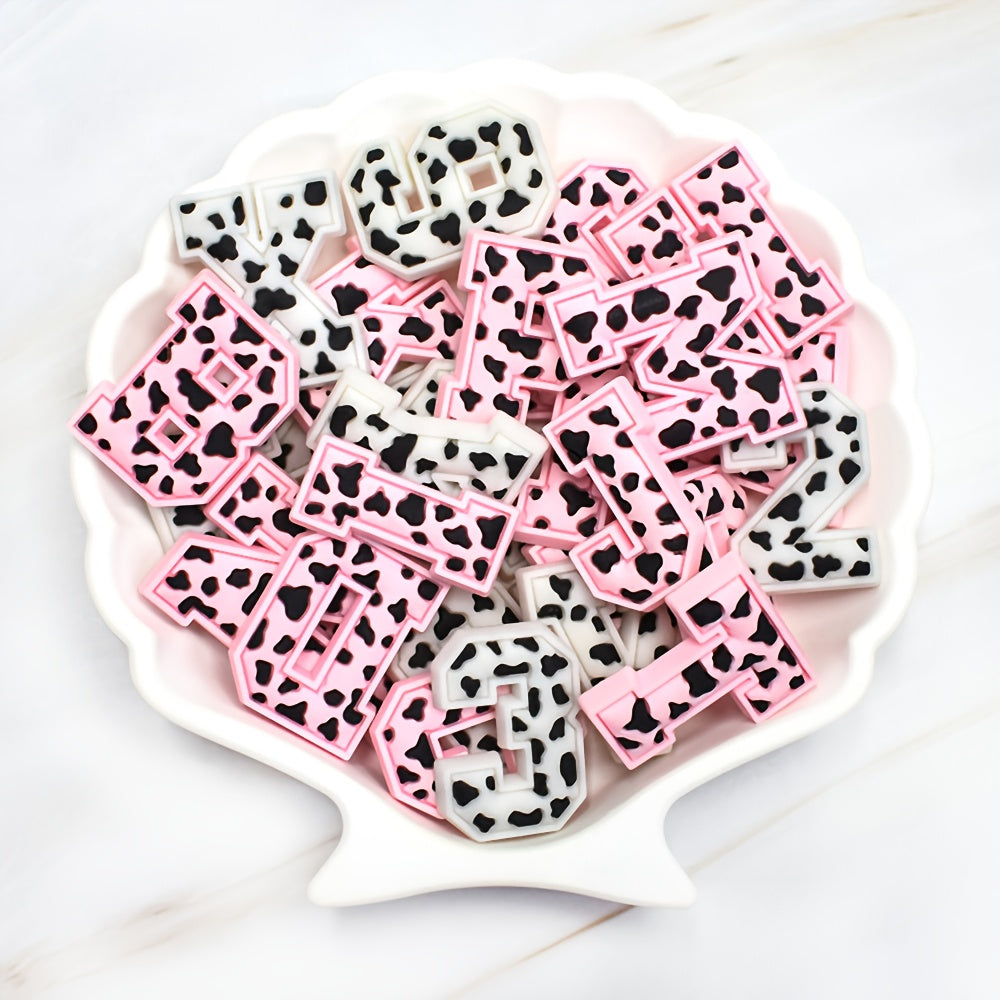 36pcs Black Speckled PVC Shoe Charms Playful Cow Spot Letter Shoe Decorations
