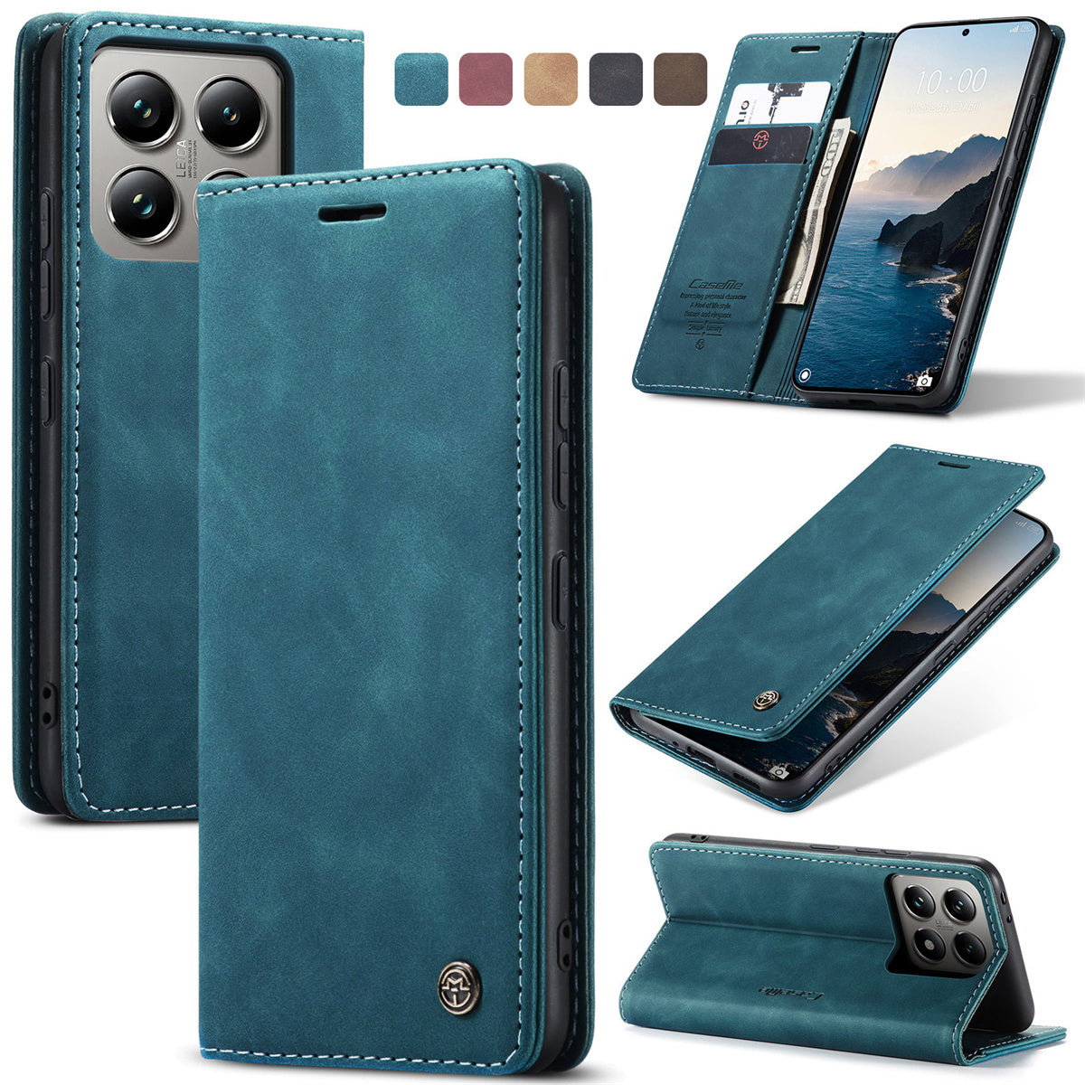 Faux Leather Flip Wallet Phone Case for Xiaomi 14T Pro and 14 with Card Holder and Kickstand