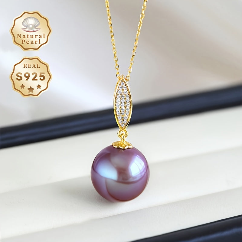 Purple Freshwater Pearl Pendant Necklace 13-14mm S925 Silver Gift Box